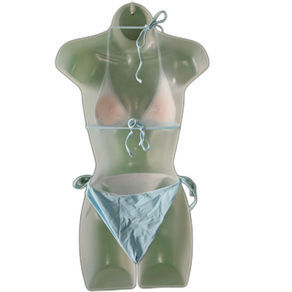 Blooming Jelly Blue 3 Piece Triangle Halter Thong Bikini Set Butterfly Sz M - Picture 7 of 9